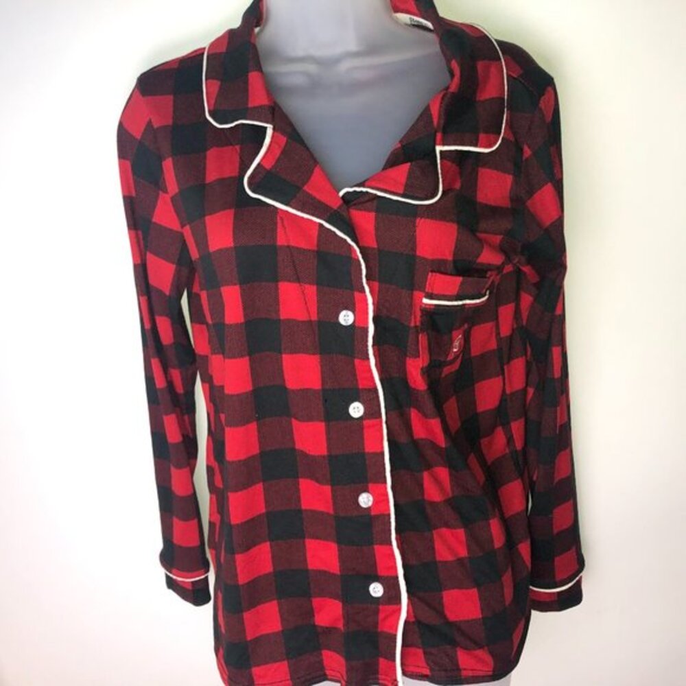 Born Pajama Top Red Black Buffalo Plaid Women's Small Cozy Warm Campfire